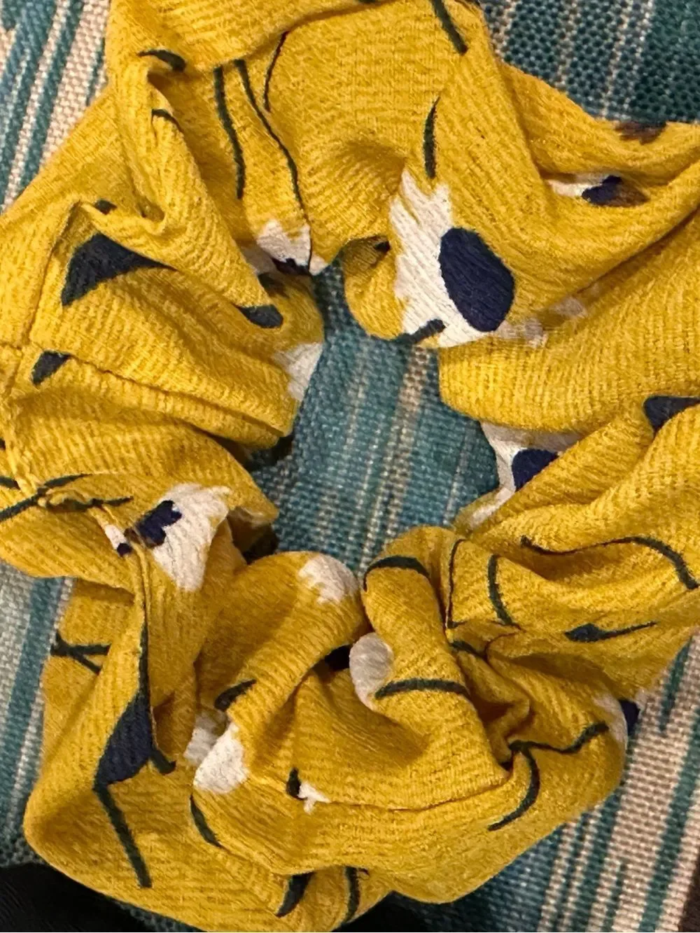 Set of 3 Hair Scrunchies - Mustard, Black, Patterned Yellow